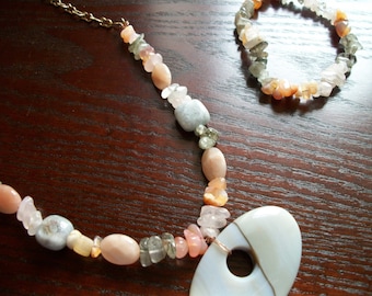 The Balboa Island-Sale on Set- Moonstone and Quartz Statement Necklace and Bracelet