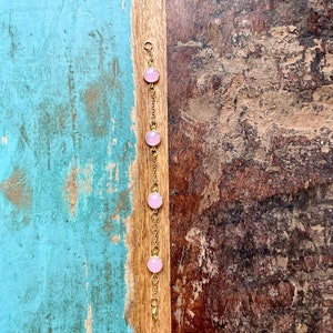 The Brace Yourself- Rose Chalcedony Round Coin on Gold Chain Bracelet