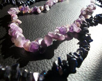 The Stranded- Light and Dark Purple Sparkling Stone Slates on Long Silver Strands