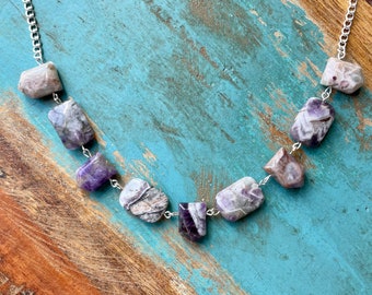 The Awesome Amethyst- Amethyst Spike and Rectangle Faceted Stone on Silver Chain Necklace