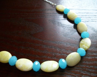 The Flashback- Bright Lime-Green and Light Blue Stone Retro Necklace