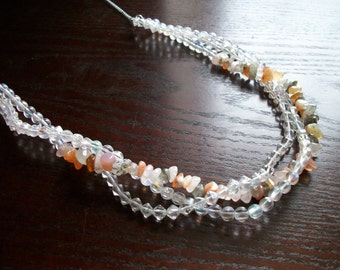 The Peachy Dream- Pastel Moonstone Nugget Layered with Clear Glass beads Statement Necklace