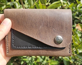 The Diagonal: Handcrafted leather coin purse, simple snap, handmade
