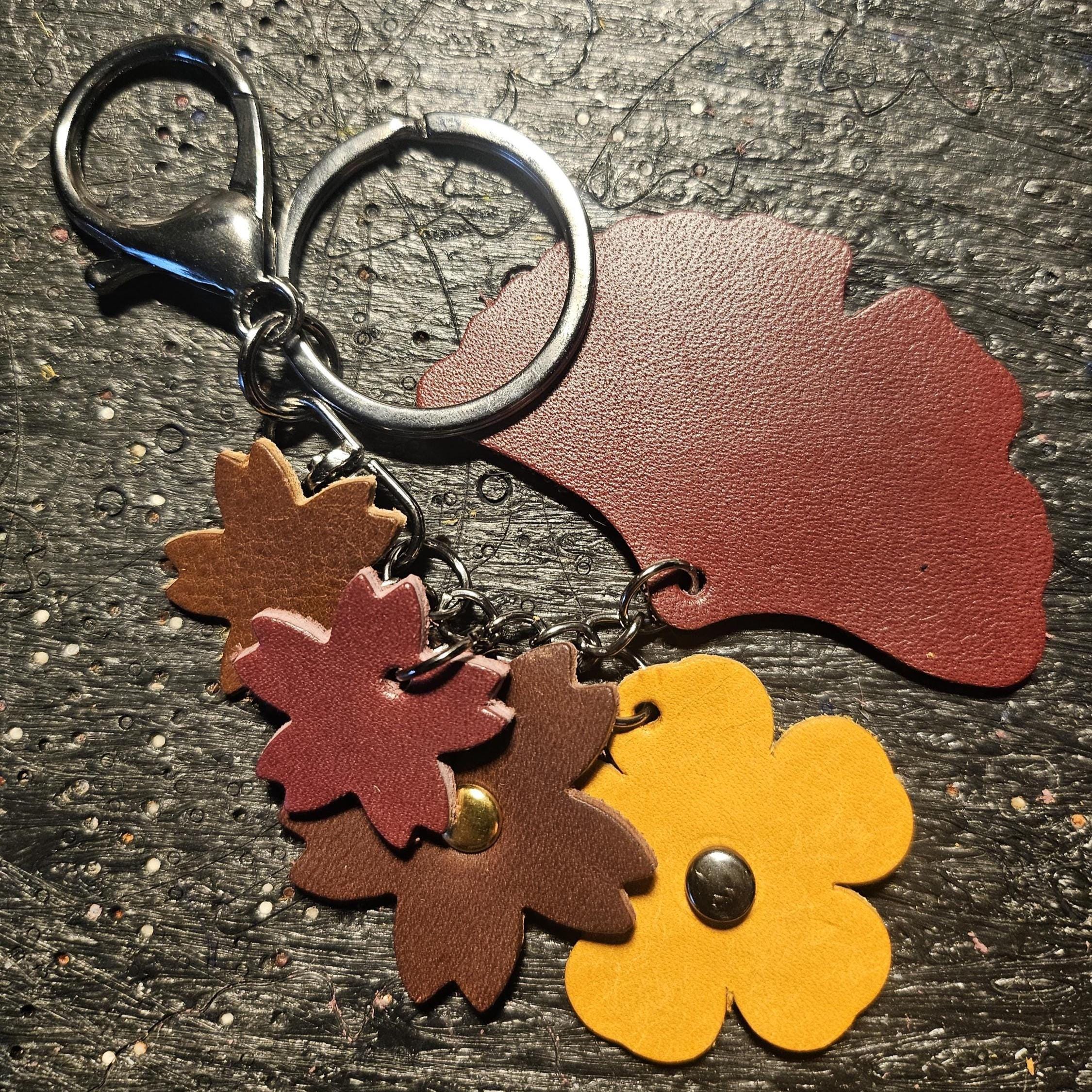Leather Leaf and Flower Keychain