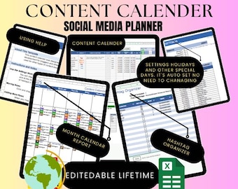 Planificador de contenido para redes sociales (Plantilla de Hojas de Cálculo de Google) / Organizador de marketing digital para emprendedores y pequeñas empresas