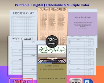 Printable, Editable Quran Tracker, Quran Planner, Quran Journal digital, Islamic study, Recitation & Memorization, Muslim Planner PDF + Word