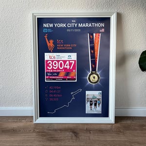 New York City Marathon 2025 wall art w/ medal & bib number – running poster with your  stats – runners gift – digital print template 50x70