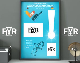 Valencia Marathon 2025 wall art w/ medal & bib number – running poster with your stats – runners gift – digital print template 50x70