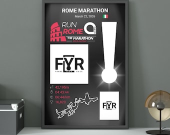 Decorazione murale della Maratona di Roma con medaglia e pettorale – poster da corsa con le tue statistiche – regalo per corridori – file digitale scaricabile in formato .png e .pdf, 50x70