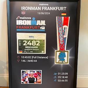 IRONMAN Frankfurt Triathlon Poster with Medal, Bib Number, Photo(s) – Wall Art with Your Own Values – Gift – Digital Print Template 50x70 image 4