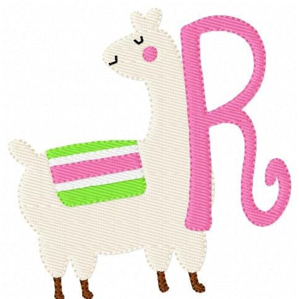 Llama máquina bordado diseños monograma conjunto de fuentes, diseños de bordado de máquina, diseño de monograma Llama, puntadas alegres