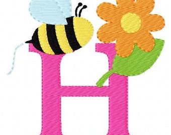 Bee with Flower Monogram Machine Embroidery Font Designs, Machine Embroidery Designs, Embroidery Font // Joyful Stitches