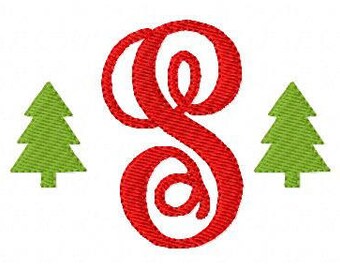 Christmas Tree Monogram Machine Embroidery Font Design Set, Machine Embroidery Designs, Embroidery Font // Joyful Stitches