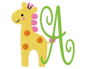 Giraffe Zoo Animal // Machine Embroidery Monogram Font Design Set // Joyful Stitches