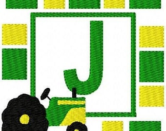 Green Tractor Machine Embroidery Monogram Font Design Set, Machine Embroidery Designs, Embroidery Font, Monogram // Joyful Stitches