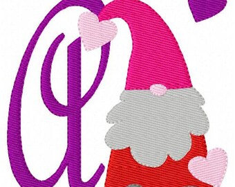 Valentine Gnome Machine Embroidery Monogram Design Font Set, Gnome Embroidery Designs, Valentine's Day Embroidery, Joyful Stitches