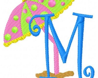 Beach, Umbrella, Monogram Embroidery Font Design Set, Machine Embroidery Designs, Embroidery Font , Summer // Joyful Stitches