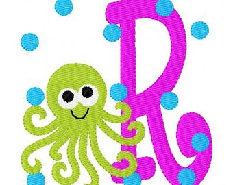 Octopus Summer Machine Embroidery Monogram Font Design Set, Embroidery font, Embroidery Monogram Font, Beach // Joyful Stitches
