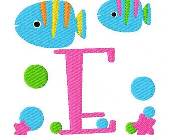 Tropical Fish Monogram Machine Embroidery Design Set, Embroidery font, Embroidery Monogram Font // Joyful Stitches
