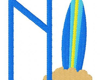 Surfer // Surf// Machine Embroidery Monogram Font Design Set, machine embroidery designs, beach, surf board // Joyful Stitches