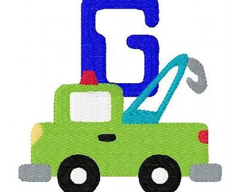 Tow Truck // Machine Embroidery Monogram Design // Embroidery Designs, Boy Embroidery Designs, Embroidery Font // Joyful Stitches