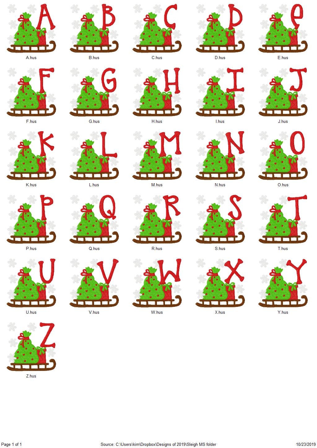 Christmas Sleigh With Gifts Monogram Embroidery Designs Font Set ...