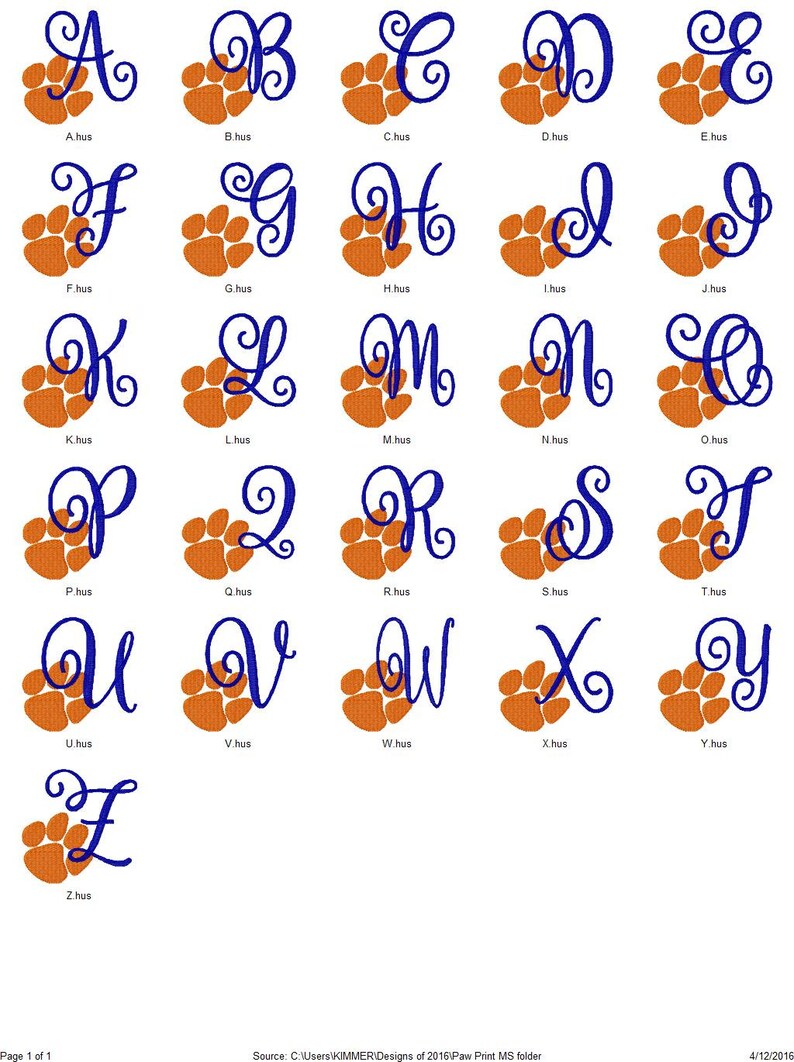 Paw Print Tiger Monogram Embroidery Font Design Set Machine Etsy