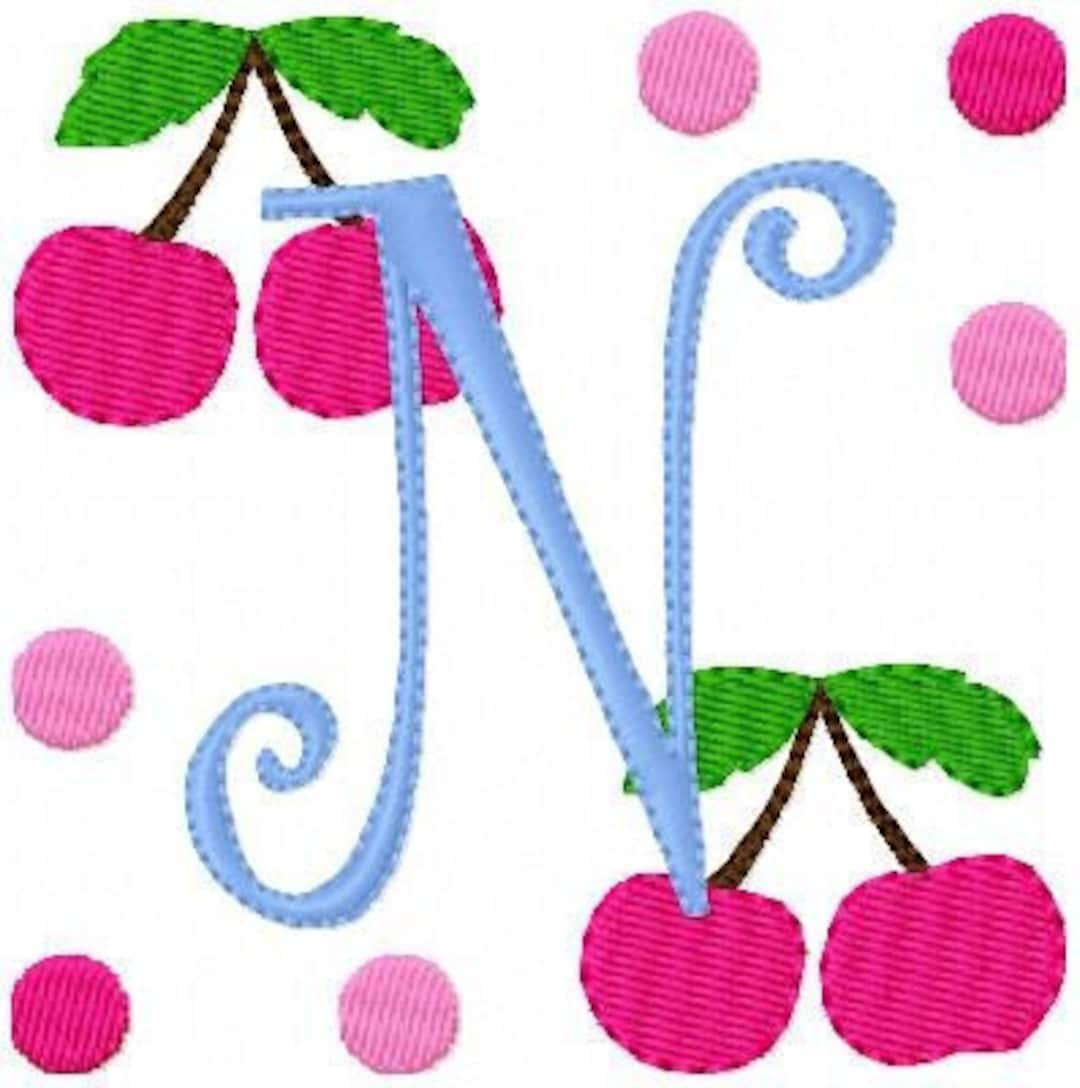 Cherries Embroidery Design // Monogram Font // Machine Embroidery ...