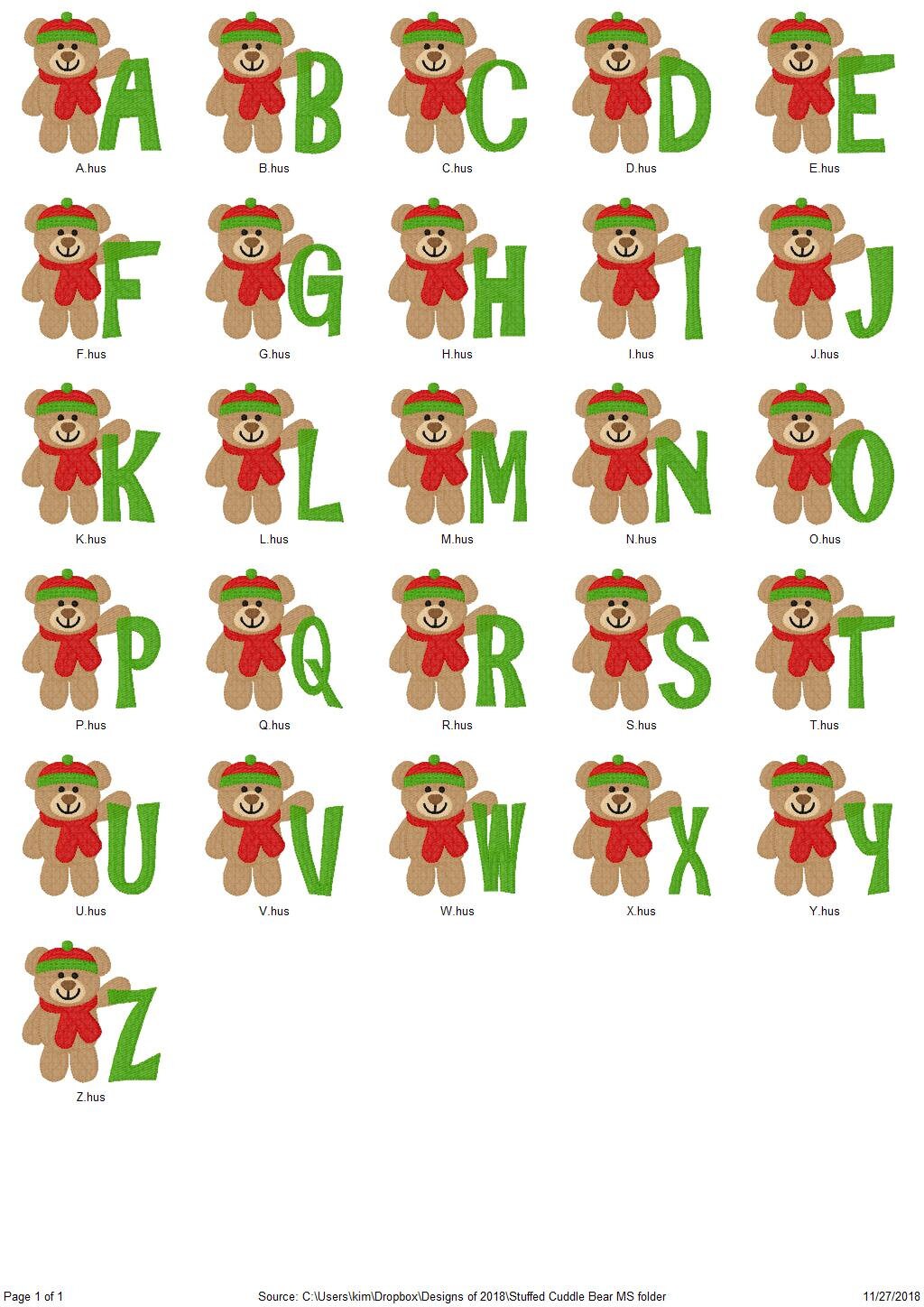 Stuffed Cuddle Bear Monogram Embroidery Designs Font, Monogram ...