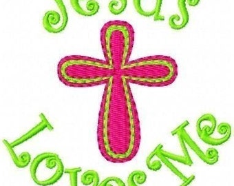 Embroidery Design, Jesus Loves Me Cross Single  // Joyful Stitches