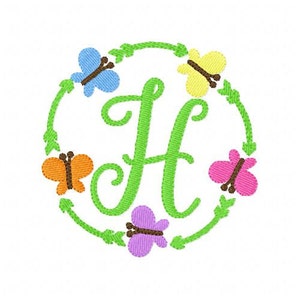 Butterfly Garden Spring Machine Embroidery // Circle Monogram Design Set, Machine Embroidery Designs, Embroidery Font // Joyful Stitches