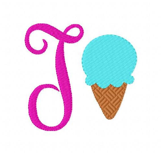 Ice Cream Cone Monogram Embroidery Font Ice Cream Embroidery Etsy