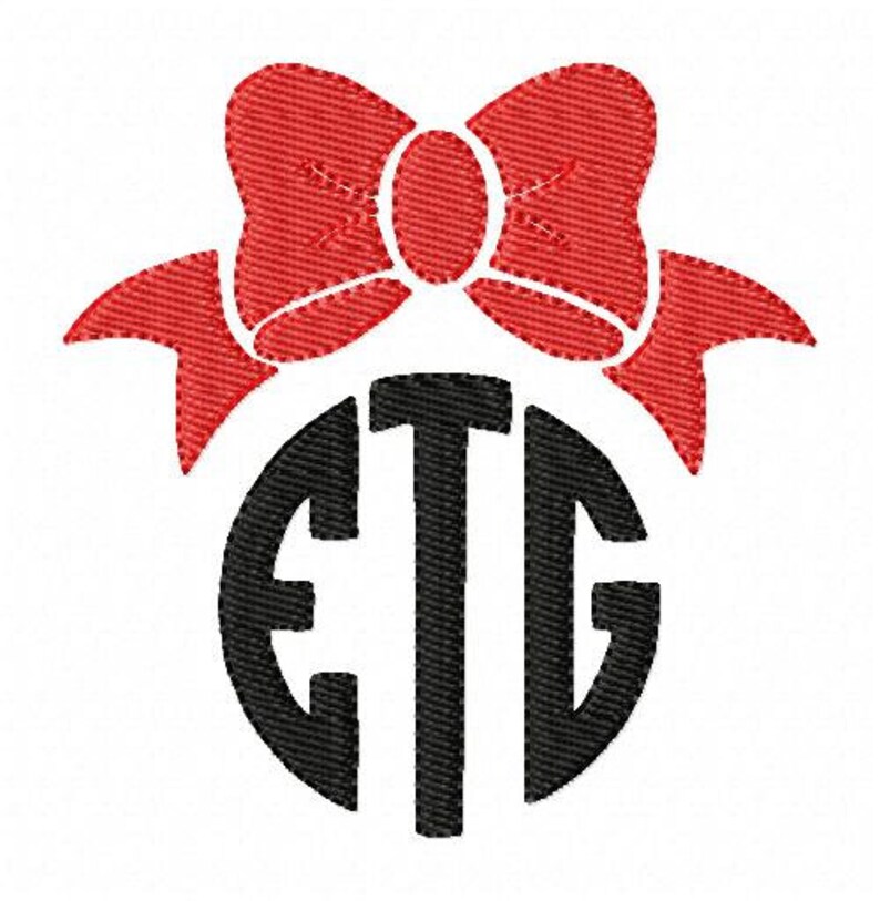 Bow Circle Monogram Embroidery Design Font Set Bow Embroidery Etsy