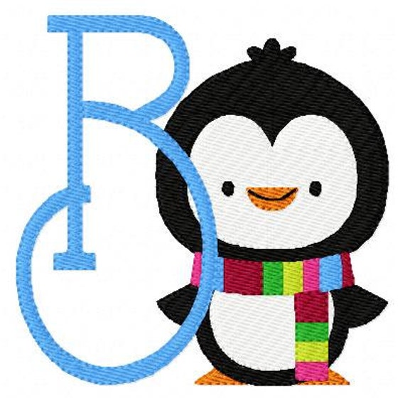 Penguin Embroidery Design, Christmas Winter Embroidery Design, Monogram Embroidery Font Design Set // Joyful Stitches
