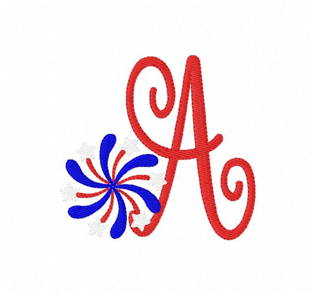 Firework July Hand Lettering July 4th, Summer, Fireworks, Patriotic, Monogram Embroidery Font Design ...