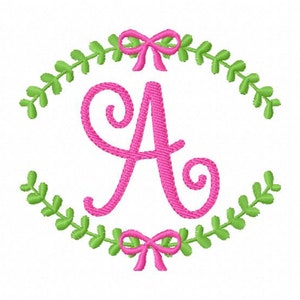 Laurel Wreath with Bow Machine Embroidery Monogram Design Font Set, Joyful Stitches, Embroidery Designs, Monogram Designs, Monogram Font