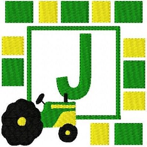 Green Tractor // Farm // Machine Embroidery Monogram Font Design Set // Joyful Stitches