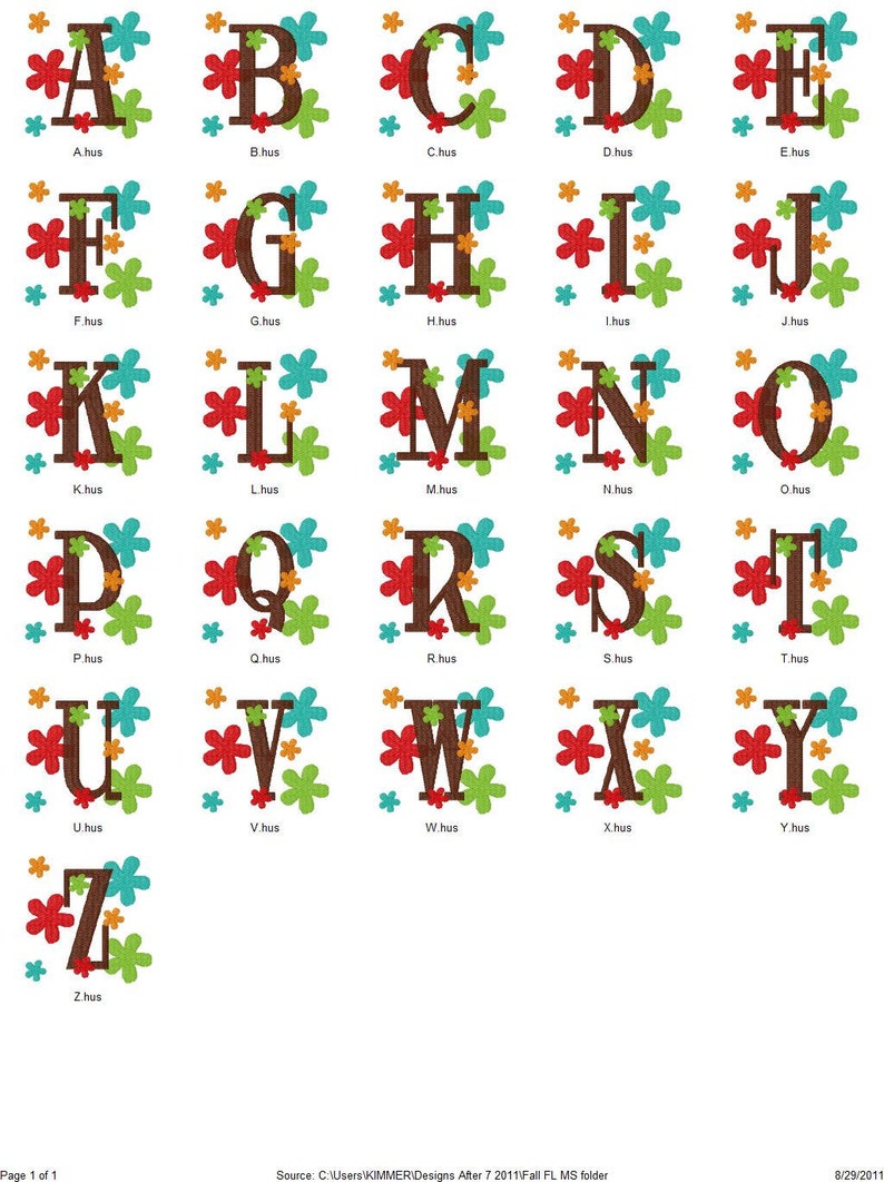 Funky Fall Flowers Monogram Embroidery Font Design Set // Joyful ...
