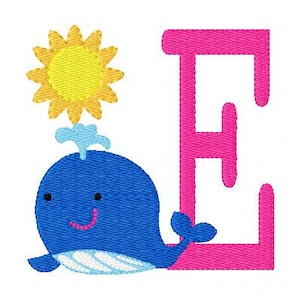 Whale // Summer // Beach, Embroidery Monogram Embroidery Design Set, Embroidery font, Embroidery Monogram Font // Joyful Stitches