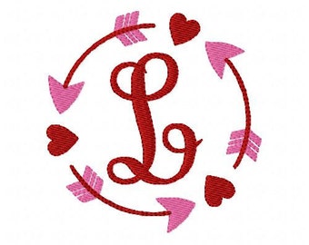 Valentine Heart Arrow Circle Machine Embroidery Monogram Font Set // Joyful Stitches