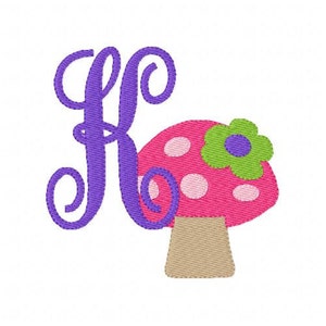 Mushroom with Flower Monogram Machine Embroidery Font Design // Monogram Embroidery // Mushroom Embroidery Design //Joyful Stitches
