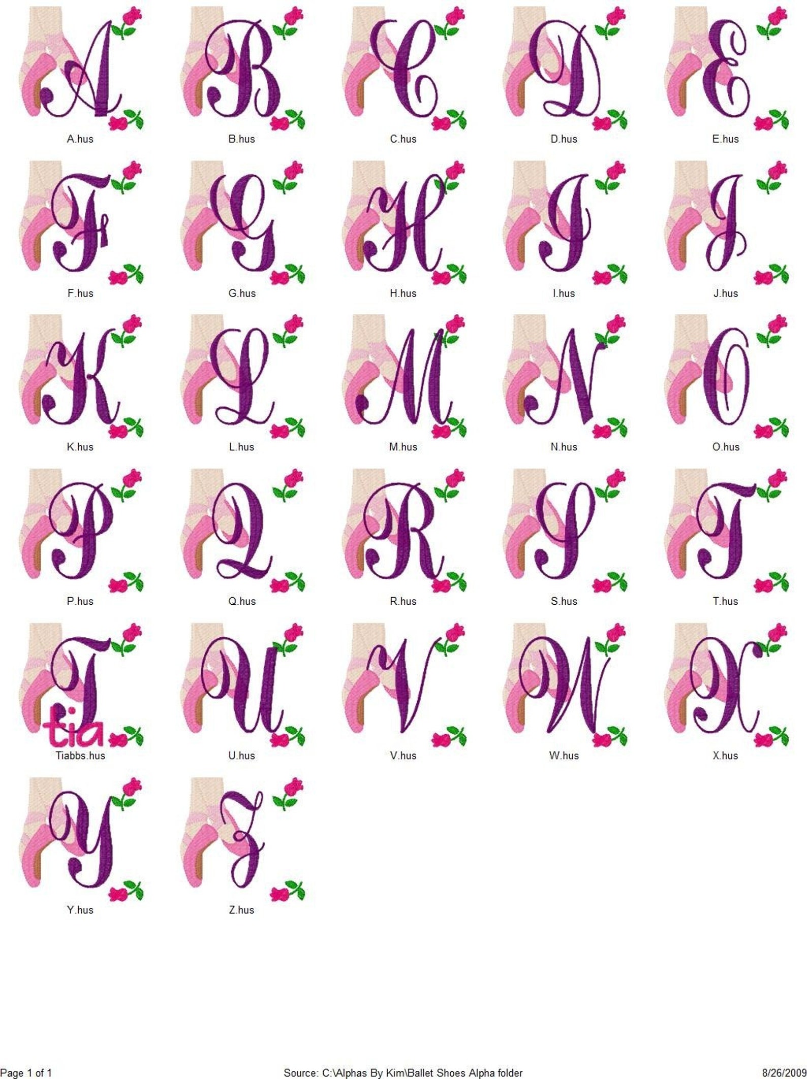 ballet pointe shoes monogram machine embroidery font set, machine embroidery designs, embroidery font, dance embroidery // joyfu