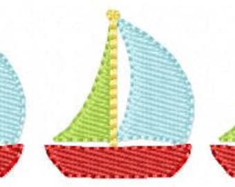Zeilboot Trio borduurontwerp, machineborduurontwerpen, zeilboot, 3 maten inbegrepen, zomerborduurontwerp, zeilen, vrolijke steken