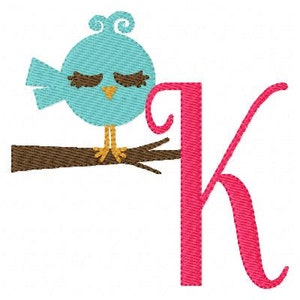 Birdie on a Branch Machine Embroidery Monogram Font Design Set, Bird Embroidery Design //Baby Embroidery Design // Spring // Joyful Stitches