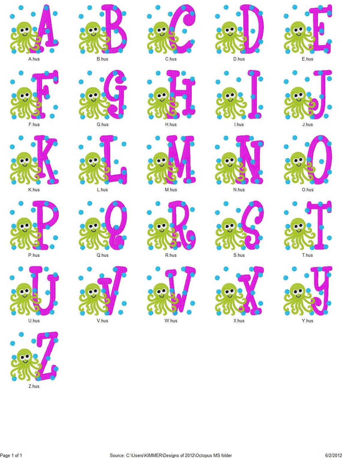Octopus // Summer // Machine Embroidery Monogram Font Design Set ...