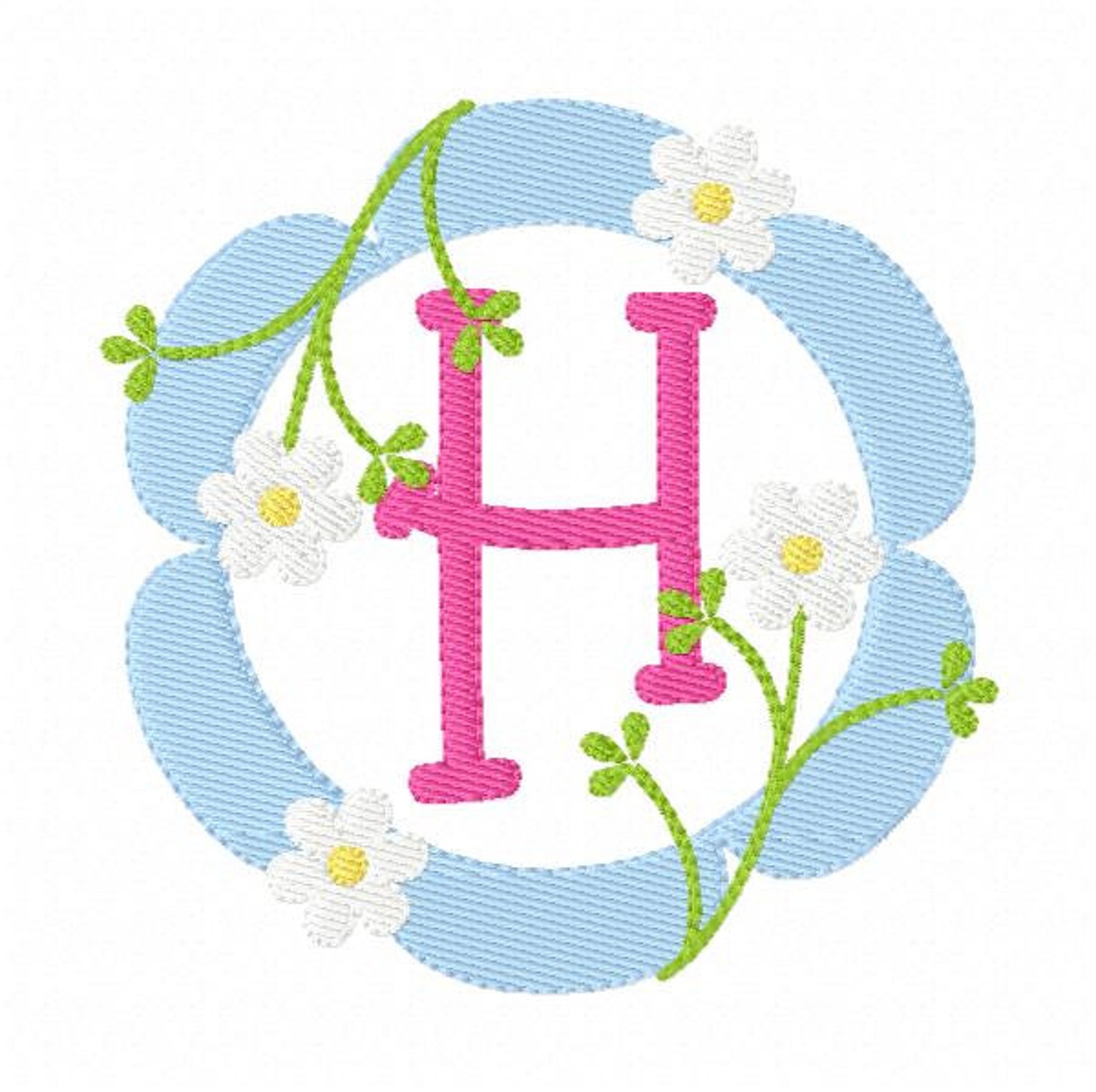 Daisy Spring Flowers Monogram Embroidery Designs Font, Machine
