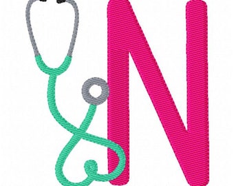 Stethoscope Nurse Medical Monogram Embroidery Design, Joyful Stitches, Embroidery Designs, Embroidery Files, Nurse Monogram