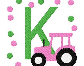 Pink Tractor // Farm// Monogram Machine Embroidery Font Design Set // Joyful Stitches