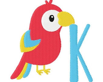 Parrot Tropical Summer Monogram Embroidery Designs. Joyful Stitches, Embroidery Design, Parrot Embroidery Design