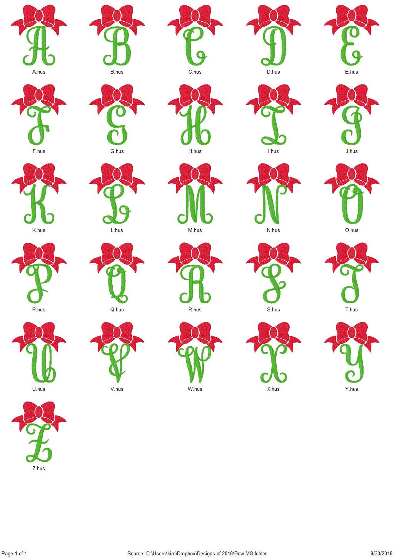 Bow Monogram Machine Embroidery Design Font Set Bow Etsy